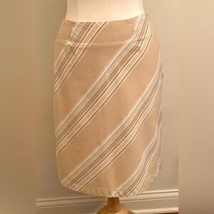Liz Claiborne LizSport Petite Tan Blue Striped Wide Waist Cotton Casual Skirt 6P
